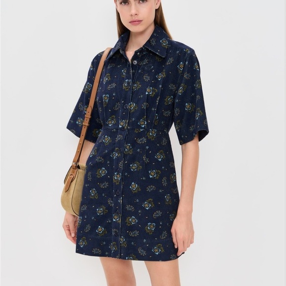 SEA  Briar Corduroy Short Sleeve Button Down Dress in Navy - Picture 4 of 9